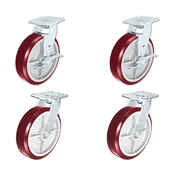 Casterhq Heavy Duty Polyurethane Swivel Casters W/ Brake, 8"x2" Size 8IMSCSO4 - main